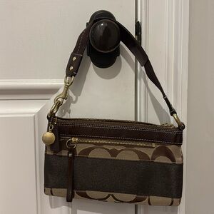 Coach monogram fabric and leather bag